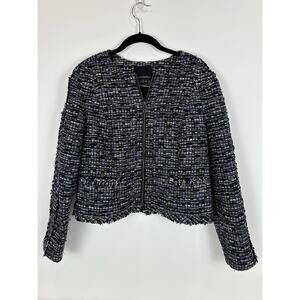 Banana Republic Blue Gray & Black Full Zip Tweed Blazer Jacket Women's Size 12